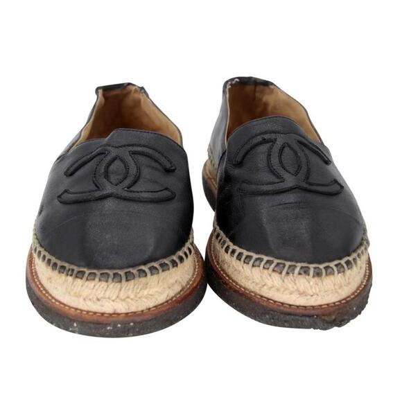 Chanel Espadrille 38 Lambskin Leather Rubber Platform Cc Flats CC-0707N-0012 - Picture 3 of 10